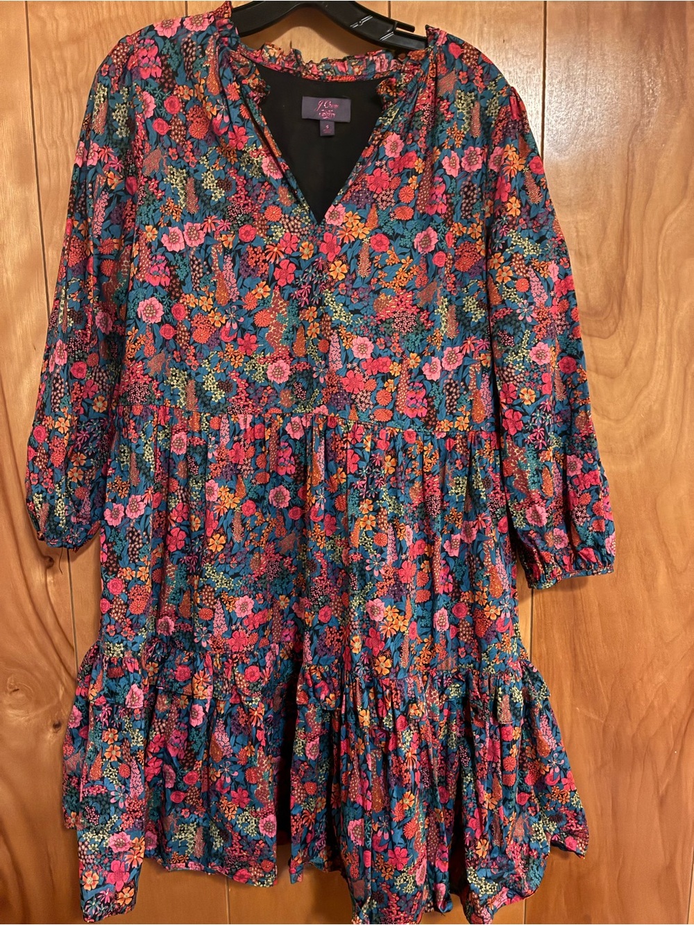 J Crew Floral Tiered Liberty Fabrics Dress - Multicolor Pink & Teal sz S